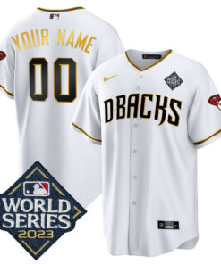 Arizona Diamondbacks 2023 World Series Patch Men Custom Jersey - White Gold