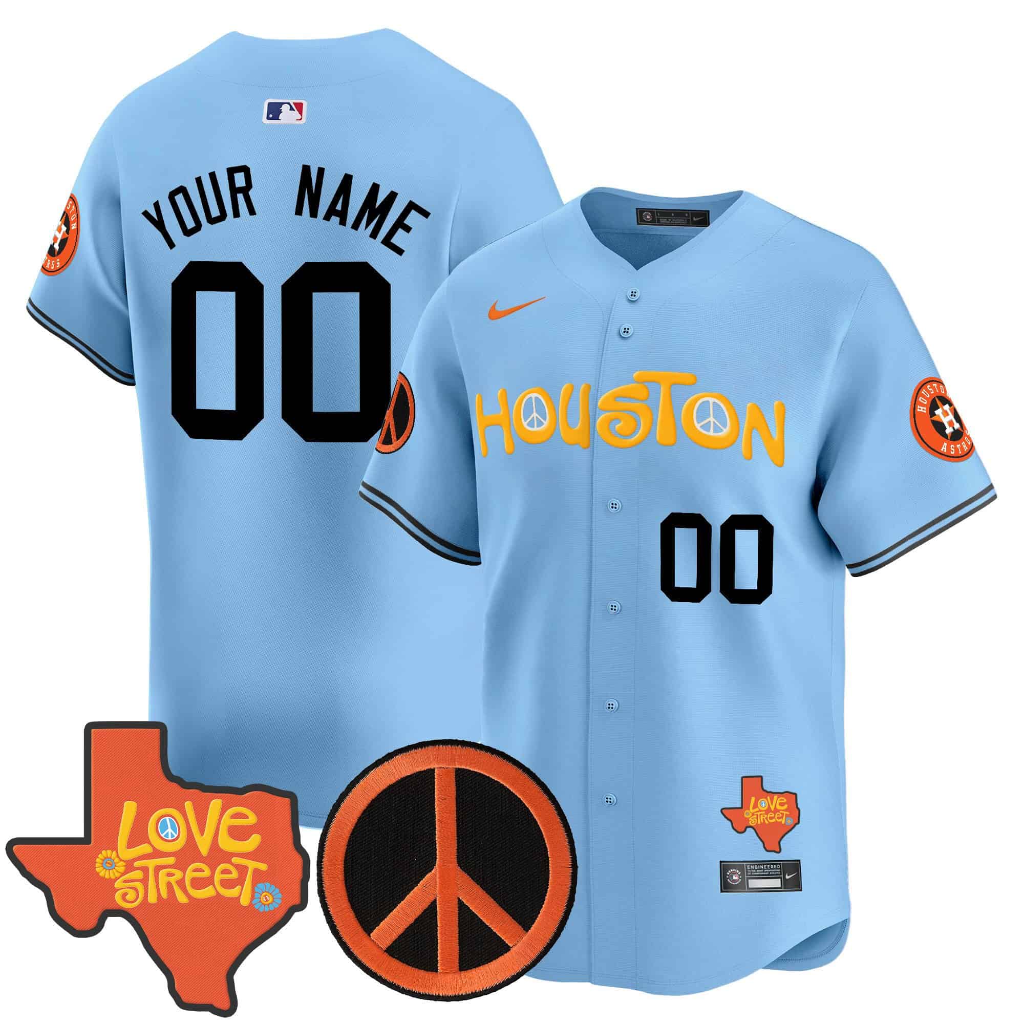Astros Love Street & Peace Sign Patch Vapor Premier Limited Custom Jersey V2