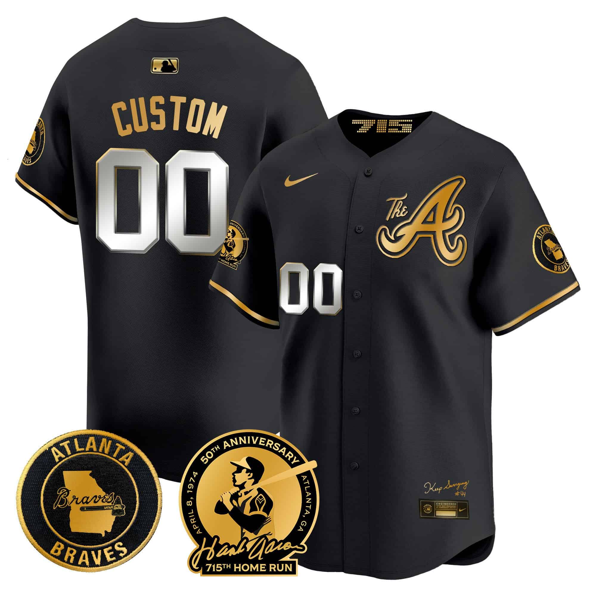 Atlanta Braves Hank Aaron 715th Home Run Patch Vapor Premier Limited Custom Jersey V2