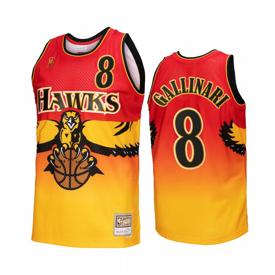 Atlanta Hawks Danilo Gallinari 8 Gold Red Fadeaway Men Jersey Hardwood Classics - JS931
