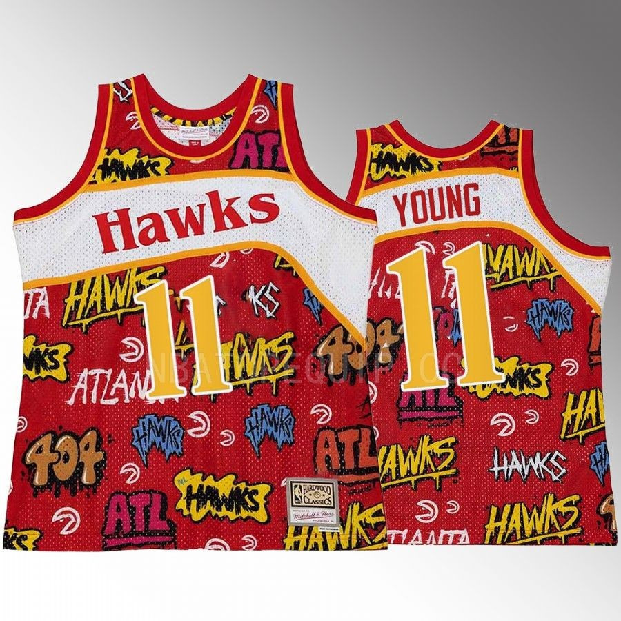 Atlanta Hawks Trae Young 11 Slap Sticker Red Retro Swingman Jersey - JS855