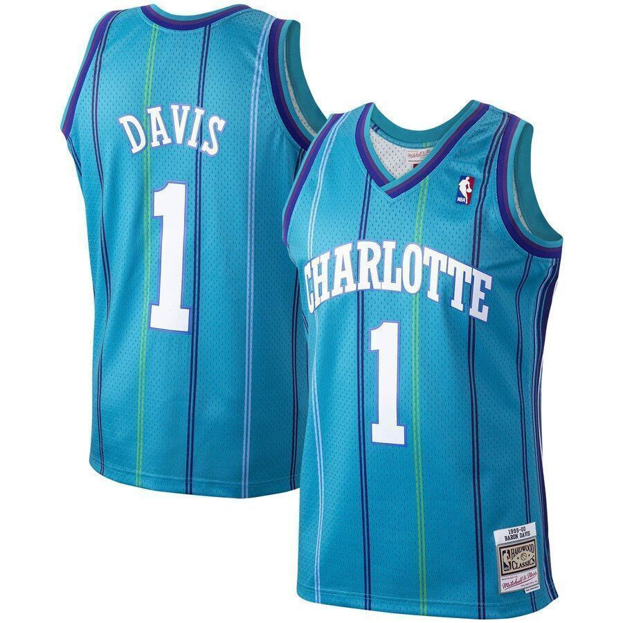 Baron Davis Charlotte Hornets Mitchell & Ness Hardwood Classics 1999-00 Swingman Jersey - Teal - JS435