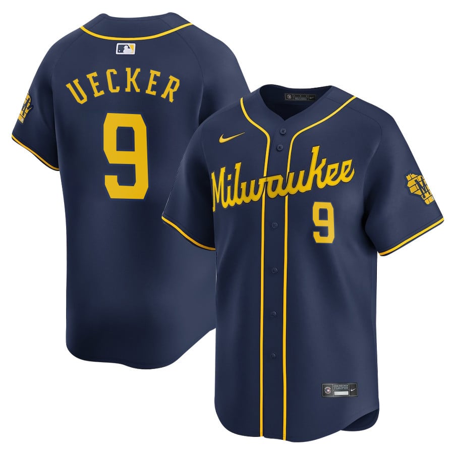 Bob Uecker #9 Milwaukee Brewers Alternate Limited Player Jersey â€“ Navy