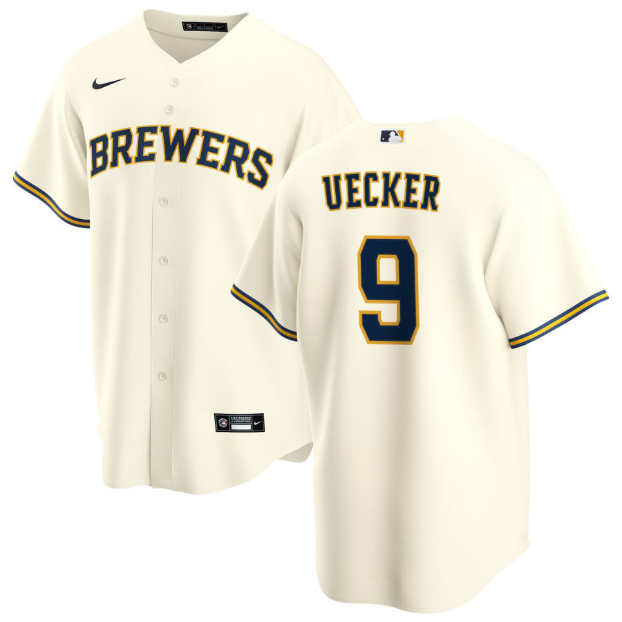 Bob Uecker #9 Milwaukee Brewers Home Jersey - Cream