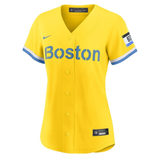 Boston Red Sox Women's City Connect Jersey - Gold/Light Blue - Image 2