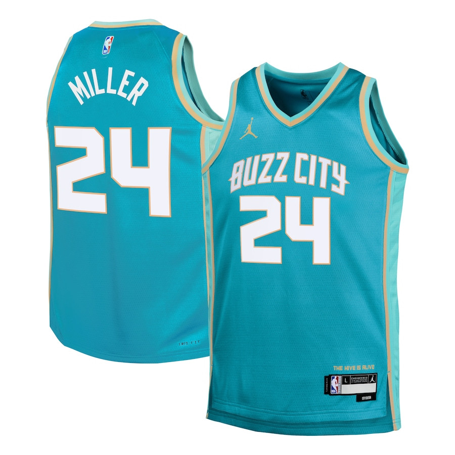 Brandon Miller 24 Charlotte Hornets 2023/24 City Edition Swingman YOUTH Jersey - Teal - JS449