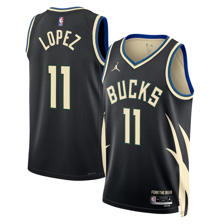 Brook Lopez 11 Milwaukee Bucks Unisex Swingman Jersey - Statement Edition - Black - JS986