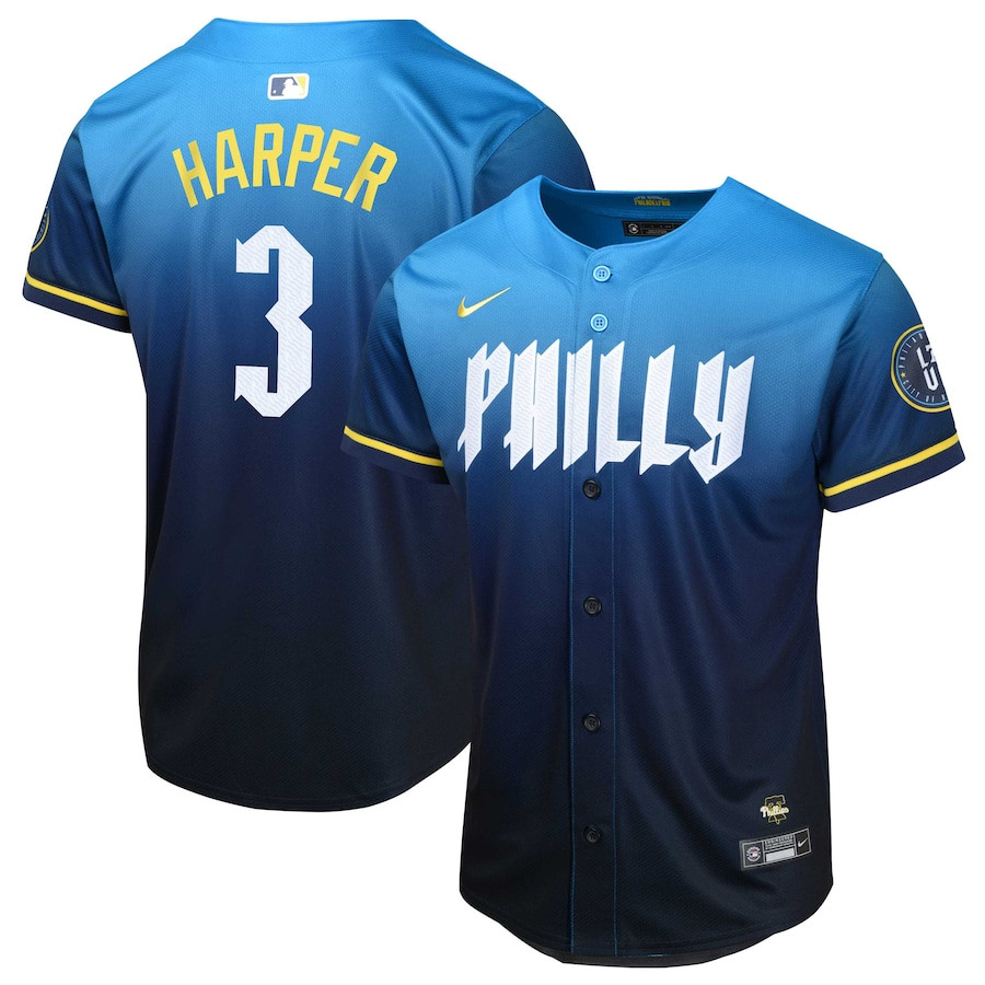 Bryce Harper 3 Philadelphia Phillies 2024 City Connect Limited YOUTH Jersey - Blue