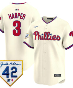 Bryce Harper 3 Philadelphia Phillies 2024 Jackie Robinson Patch Men Jersey - Cream