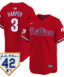 Bryce Harper 3 Philadelphia Phillies 2024 Jackie Robinson Patch Men Jersey - Red