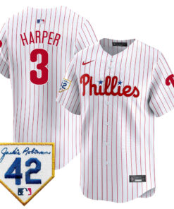 Bryce Harper 3 Philadelphia Phillies 2024 Jackie Robinson Patch Men Jersey - White