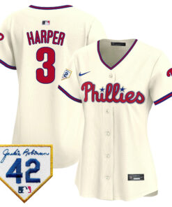 Bryce Harper 3 Philadelphia Phillies 2024 Jackie Robinson Patch Women Jersey - Cream