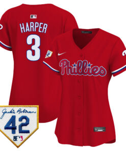 Bryce Harper 3 Philadelphia Phillies 2024 Jackie Robinson Patch Women Jersey - Red