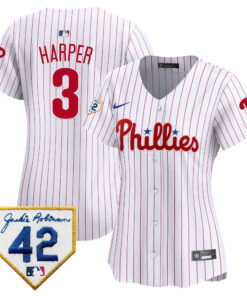 Bryce Harper 3 Philadelphia Phillies 2024 Jackie Robinson Patch Women Jersey - White