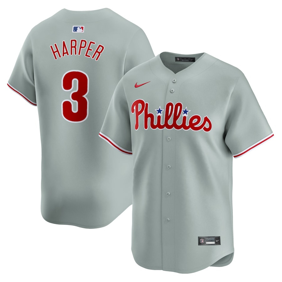 Bryce Harper 3 Philadelphia Phillies Away Limited Player Men Jersey - Gray
