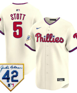 Bryson Stott 5 Philadelphia Phillies 2024 Jackie Robinson Patch Men Jersey - Cream