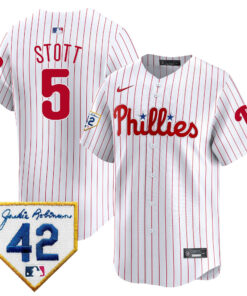 Bryson Stott 5 Philadelphia Phillies 2024 Jackie Robinson Patch Men Jersey - White
