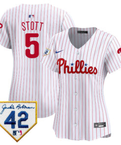 Bryson Stott 5 Philadelphia Phillies 2024 Jackie Robinson Patch Women Jersey - White