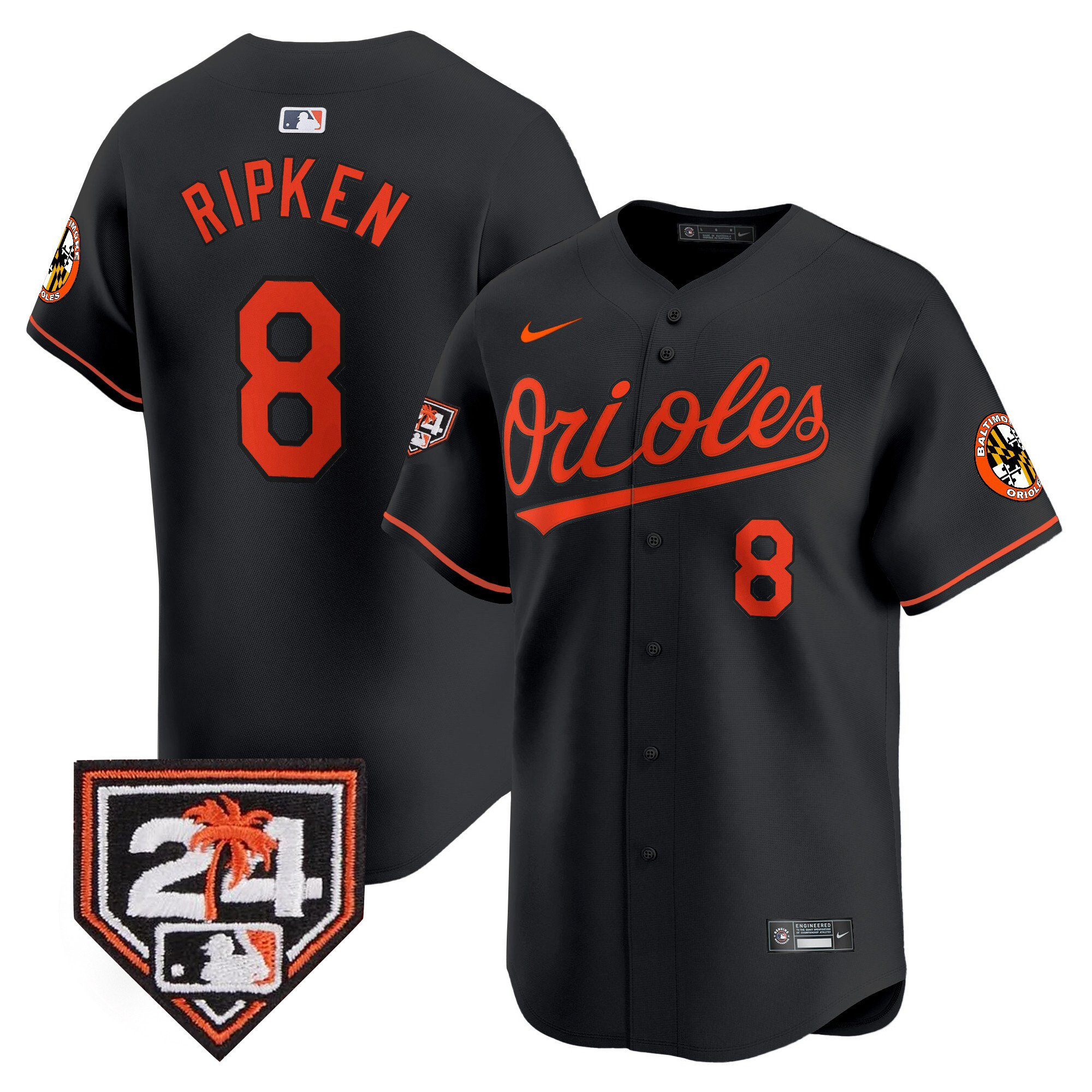 Cal Ripken 8 Baltimore Orioles 2024 Spring Training Patch Men Jersey - Black