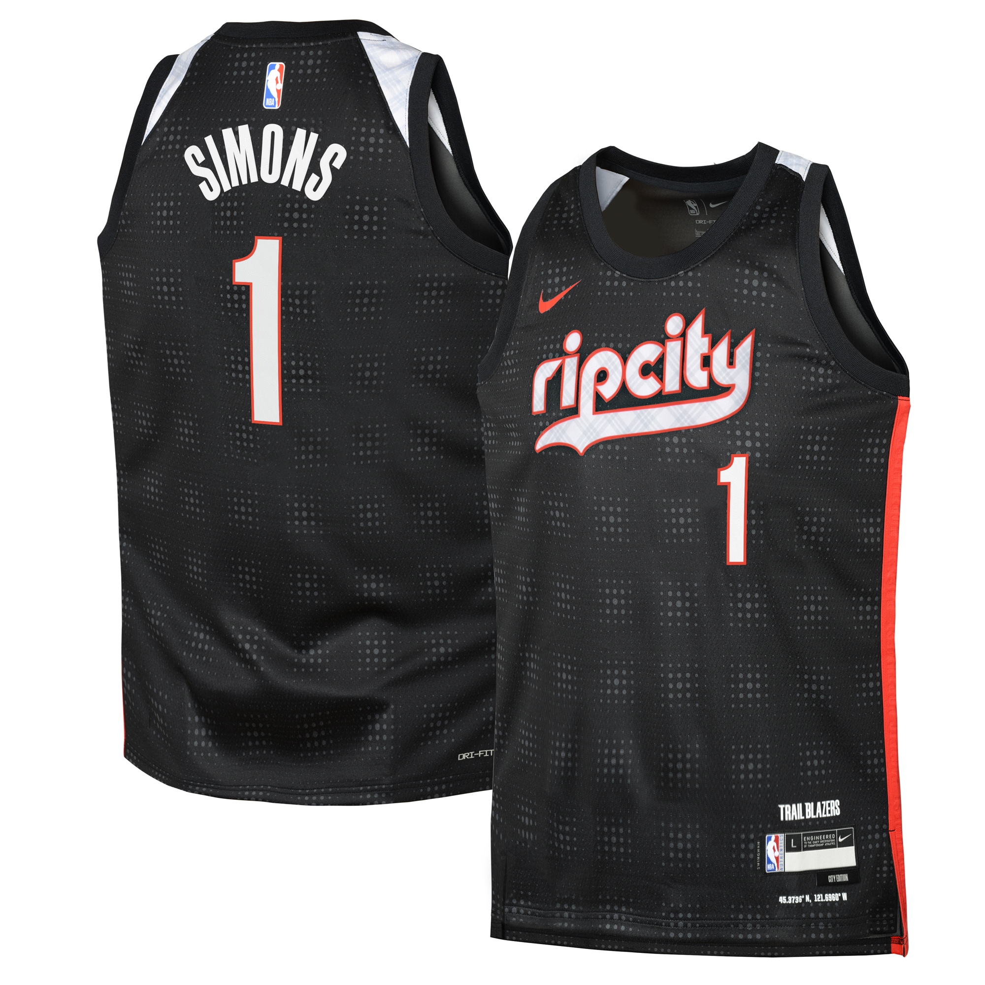 Camiseta City Edition Swingman de los Portland Trail Blazers 2024 - Negro - Anfernee Simons - Juvenil - JS159