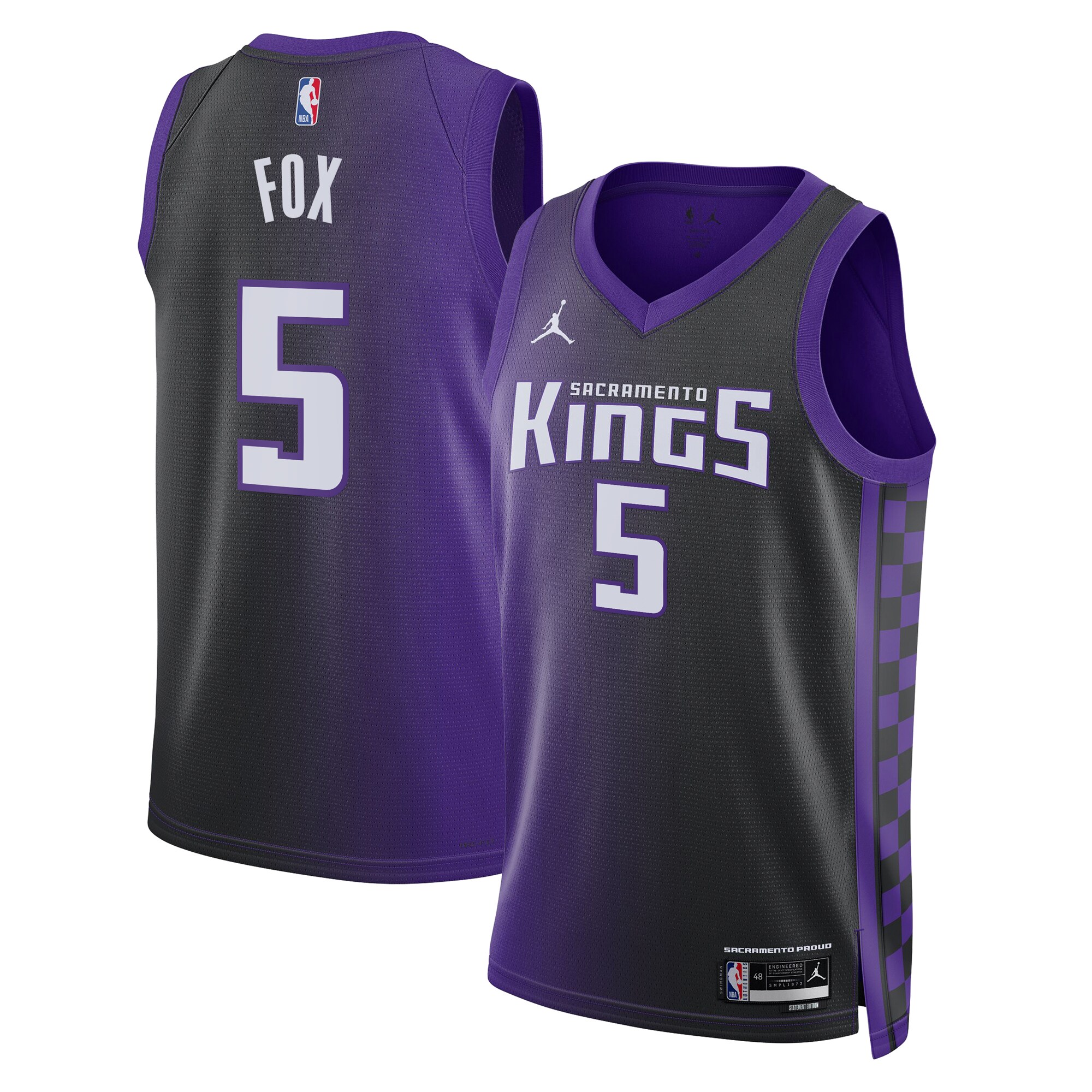 Camiseta Sacramento Kings Jordan Brand Statement Edition Swingman - PÃºrpura - De'Aaron Fox - Unisex - JS112