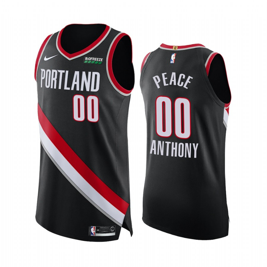 Carmelo Anthony 00 Portland Trail Blazers Black Social Justice Jersey Peace - JS881