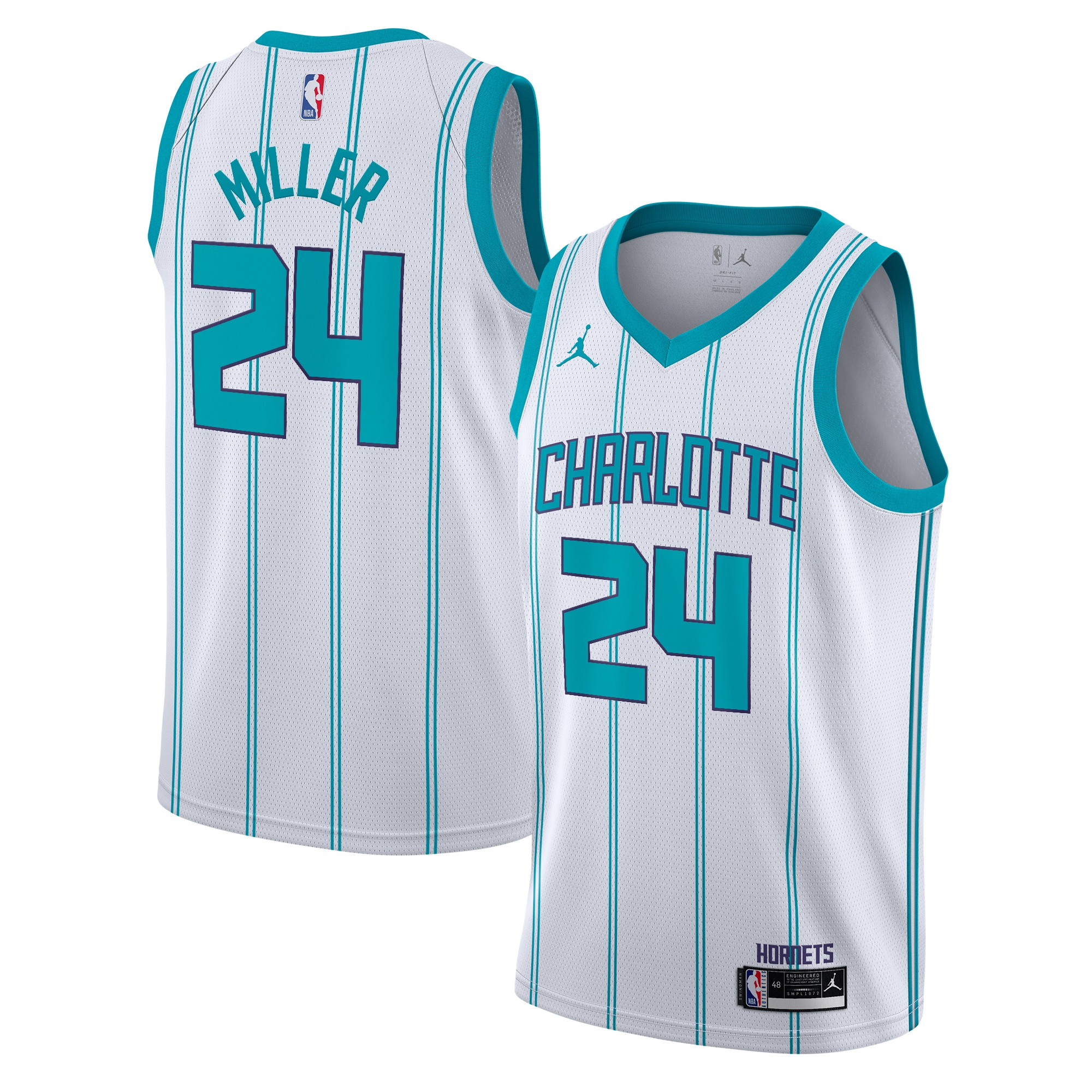 Charlotte Hornets Jordan Brand Association Edition Swingman Jersey - White - Brandon Miller - Youth - JS259