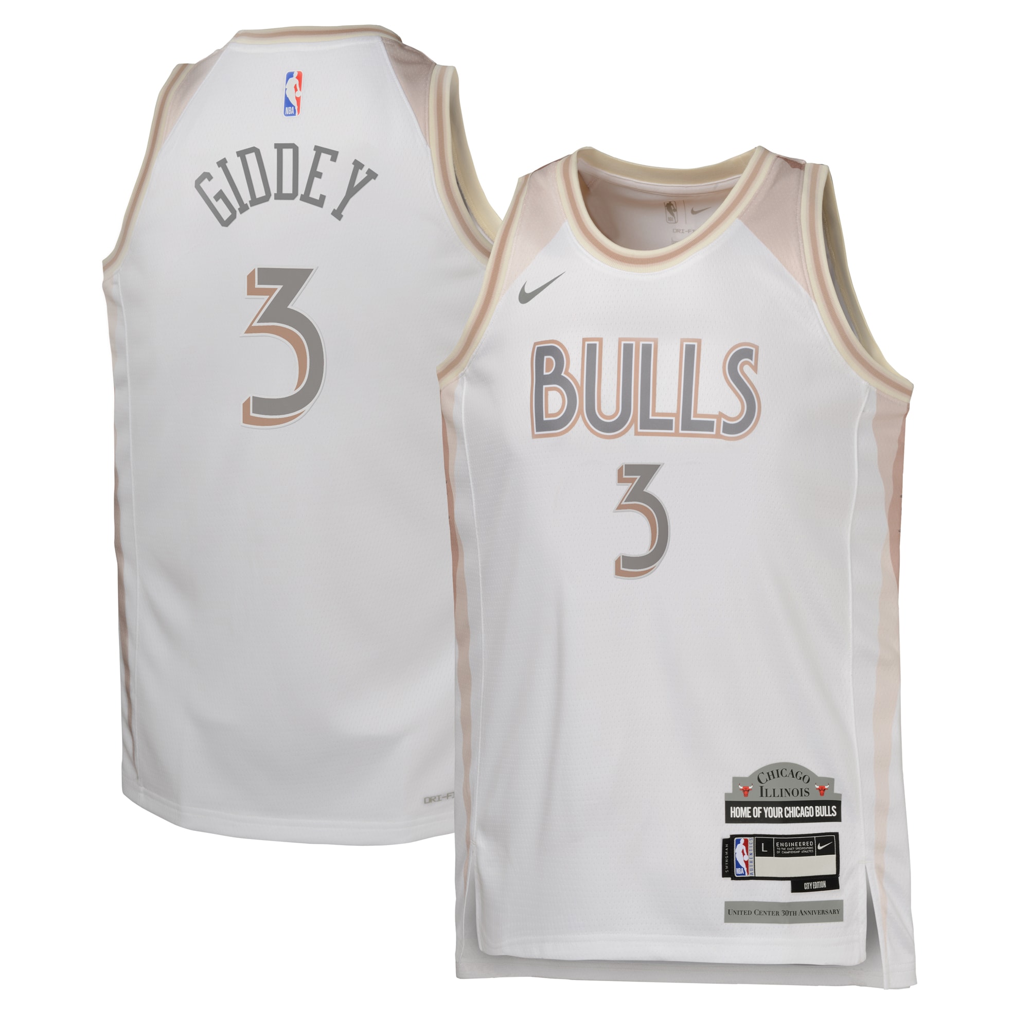 Chicago Bulls City Edition Swingman Jersey 2024 - White - Josh Giddey - Youth - JS858