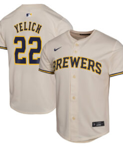 Christian Yelich 22 Milwaukee Brewers Home Game Player YOUTH Jersey - Cream