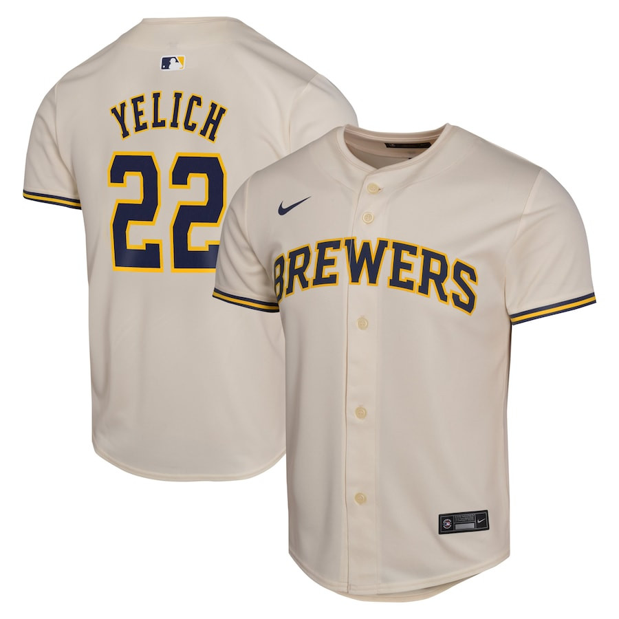 Christian Yelich 22 Milwaukee Brewers Home Game Player YOUTH Jersey - Cream