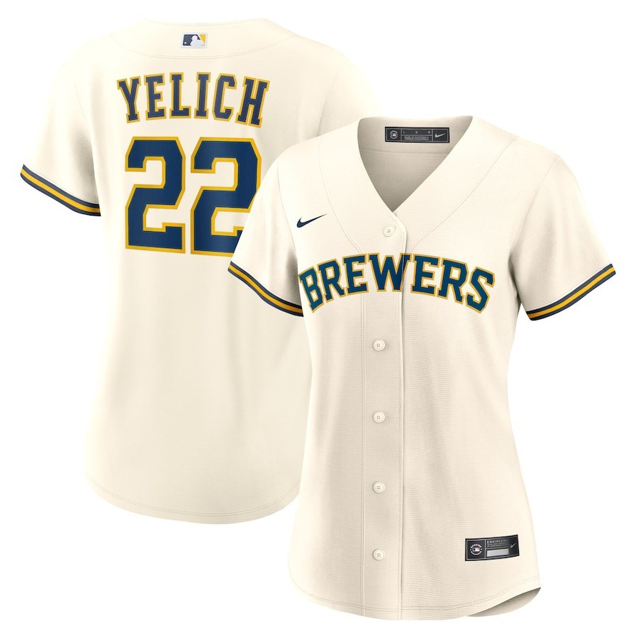 Christian Yelich 22 Milwaukee Brewers Women's Home Player Jersey - Cream