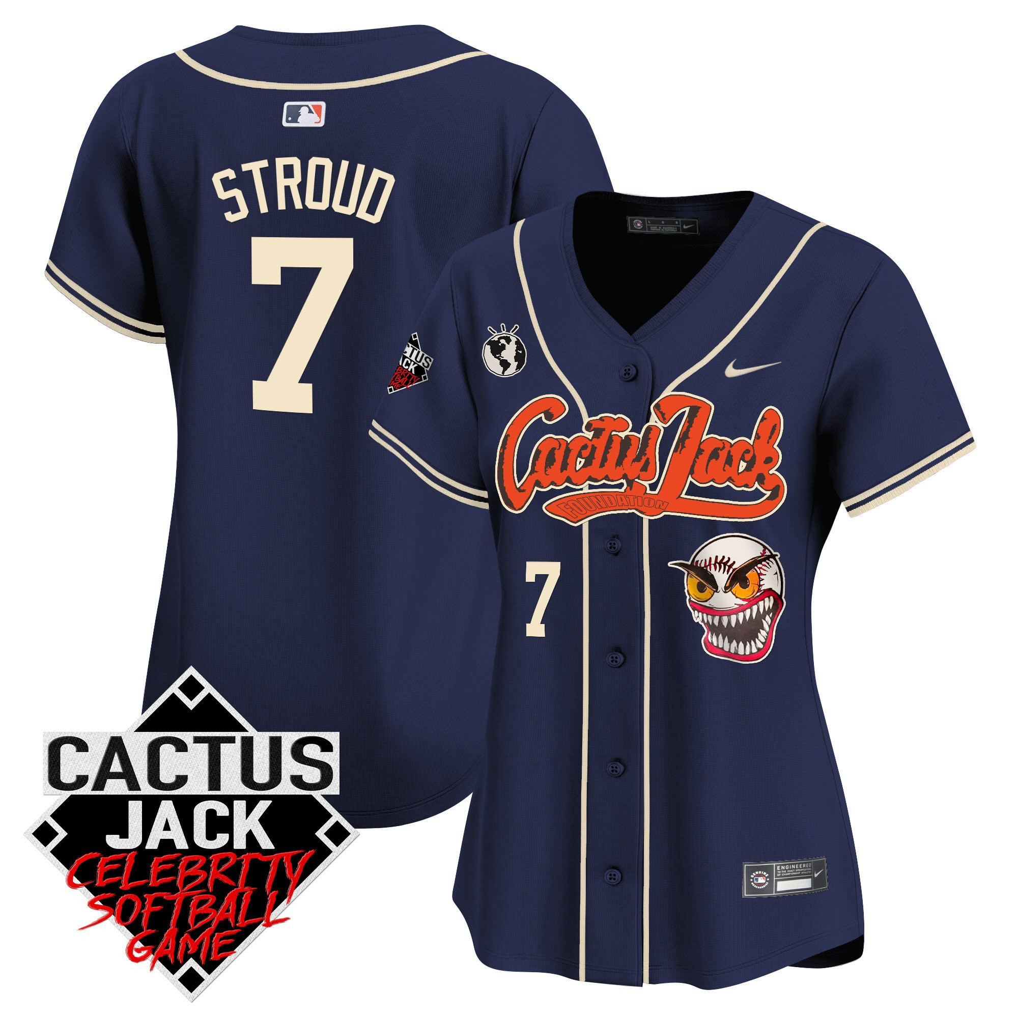 CJ Stroud 7 Houston Astros Cactus Jack Celebrity Softball Game Patch Women Jersey - Navy