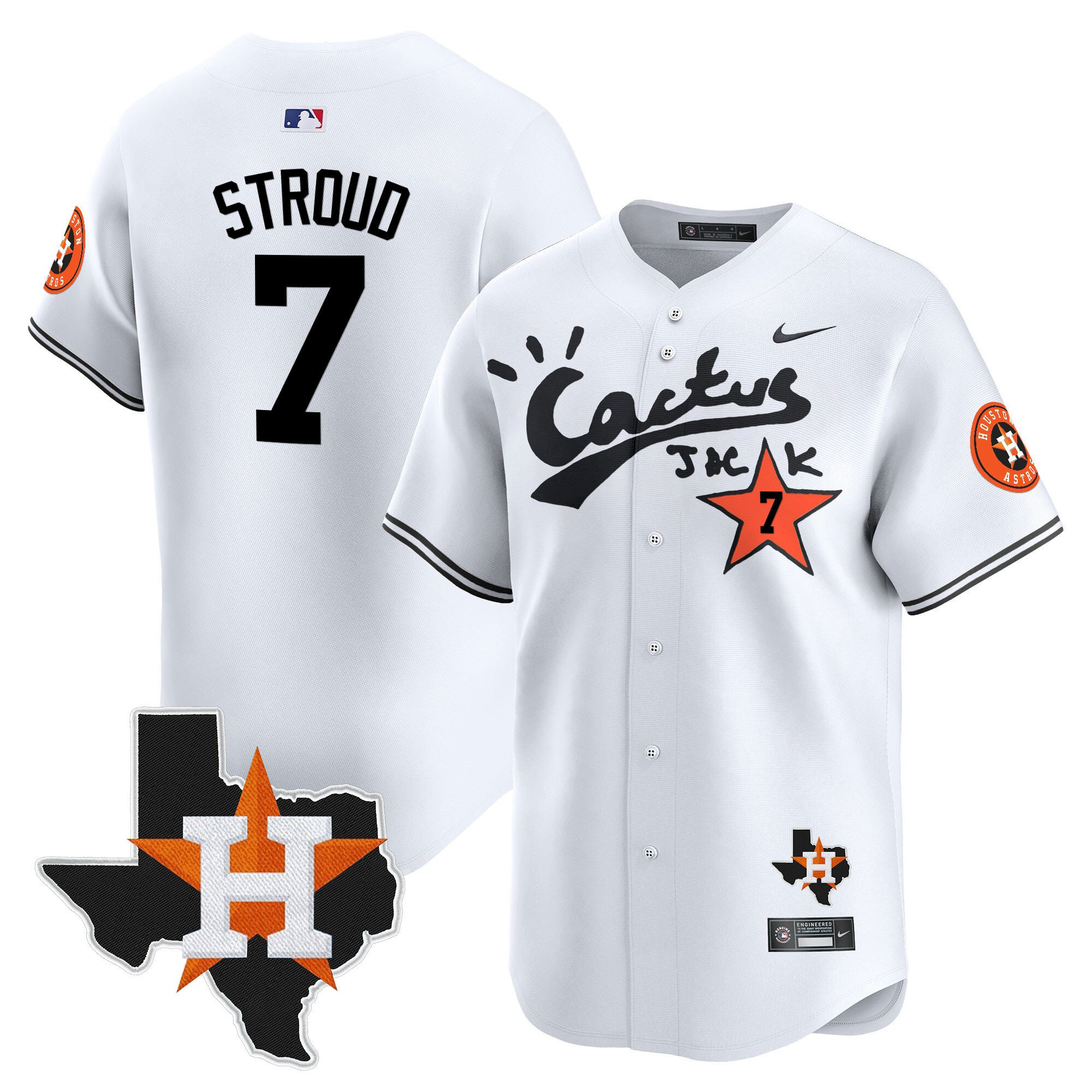 CJ. Stroud 7 Houston Astros Cactus Jack Houston Patch Limited Jersey - Men, White 