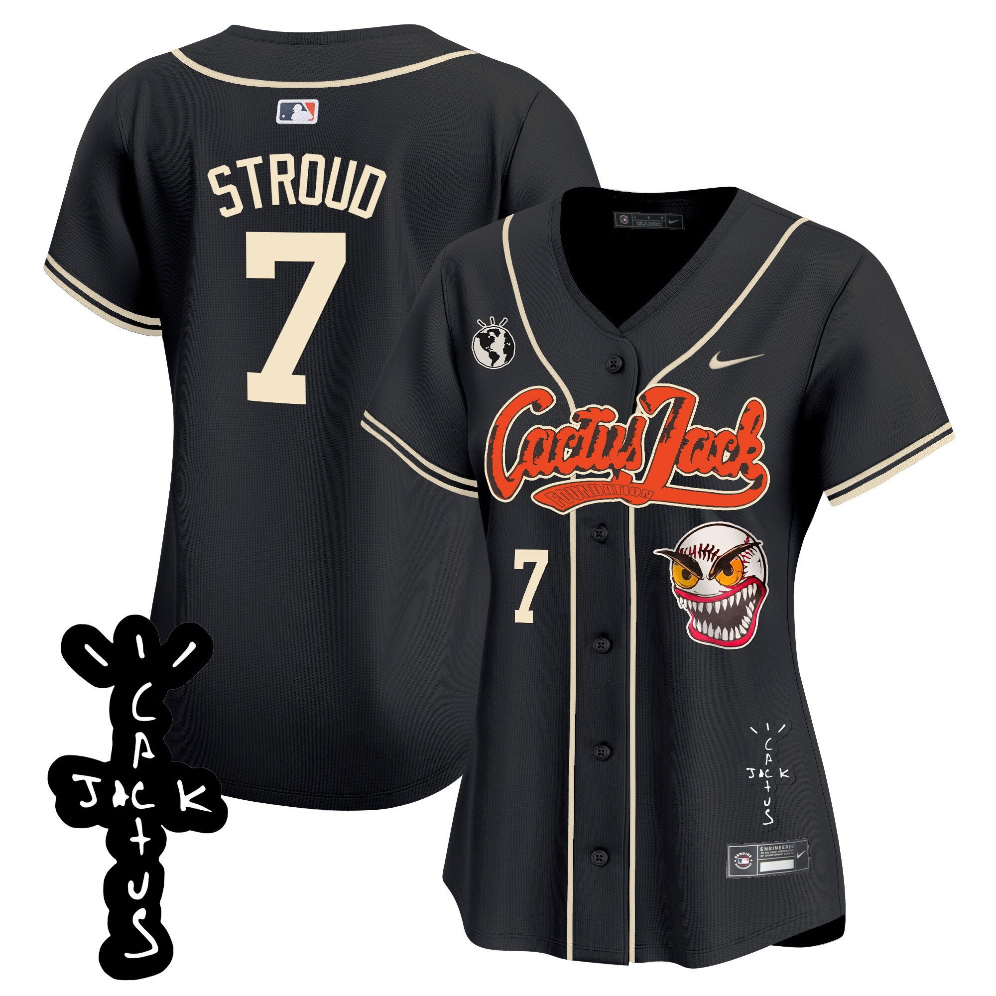 CJ Stroud 7 Houston Astros Cactus Jack Patch V2 Women Jersey - Black