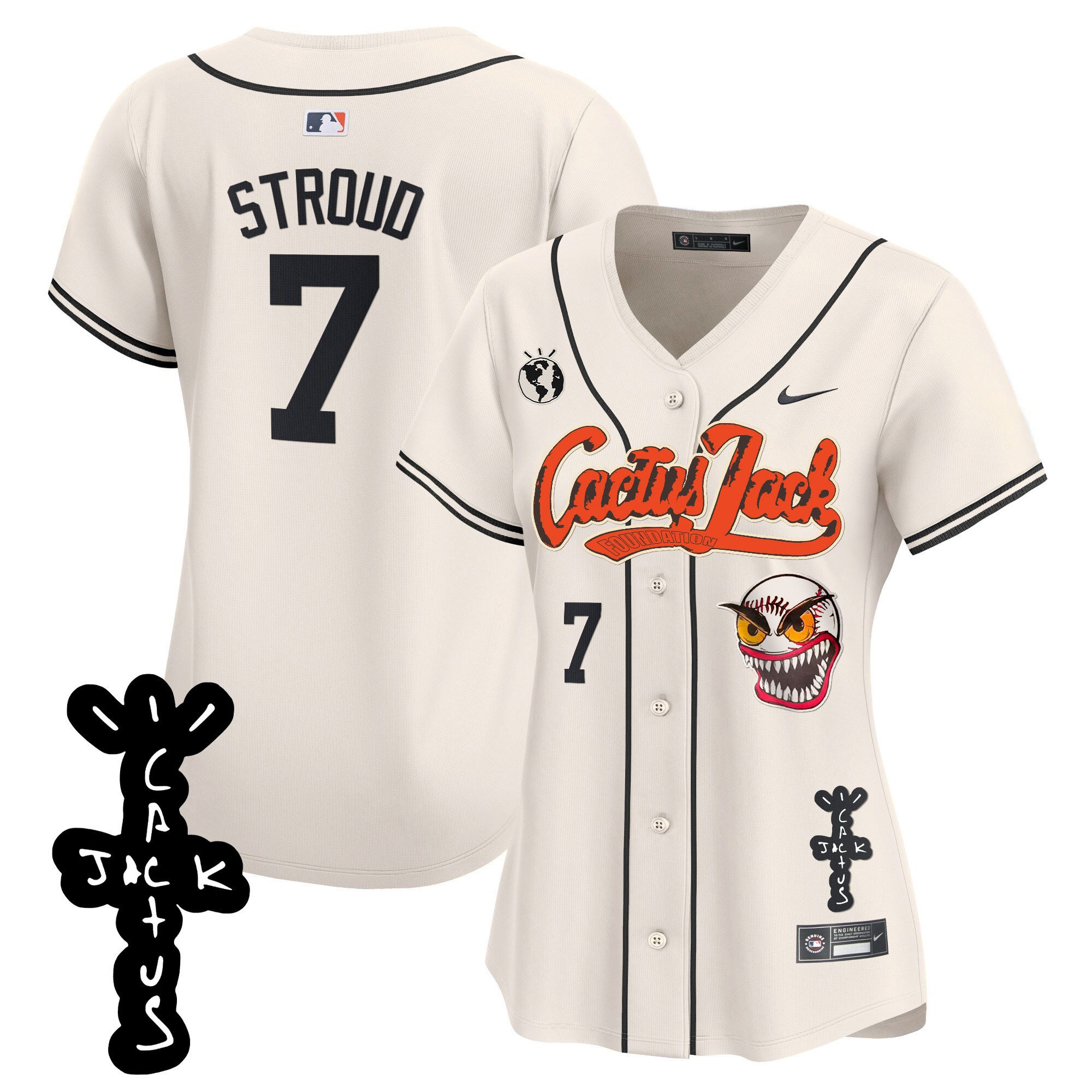 CJ Stroud 7 Houston Astros Cactus Jack Patch V2 Women Jersey - Cream