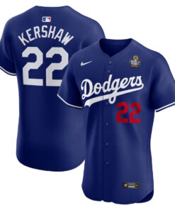Clayton Kershaw 22 Los Angeles Dodgers 2024 World Series Alternate Elite Player Men Jersey - Royal