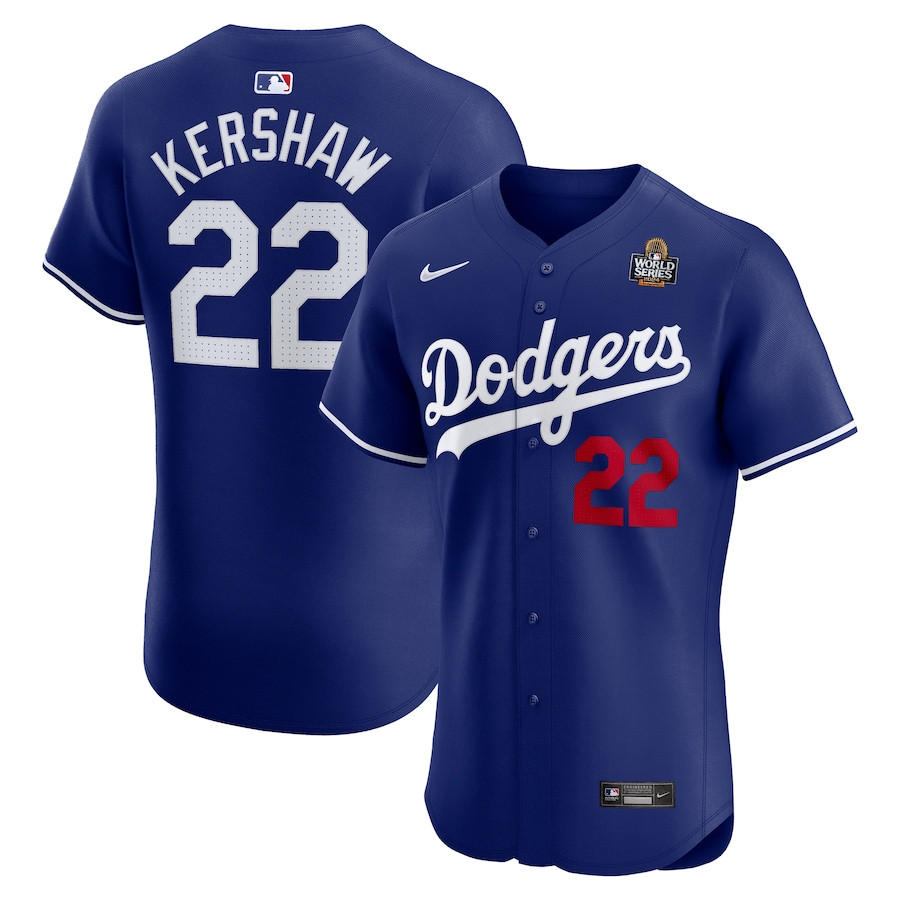 Clayton Kershaw 22 Los Angeles Dodgers 2024 World Series Alternate Elite Player Men Jersey - Royal
