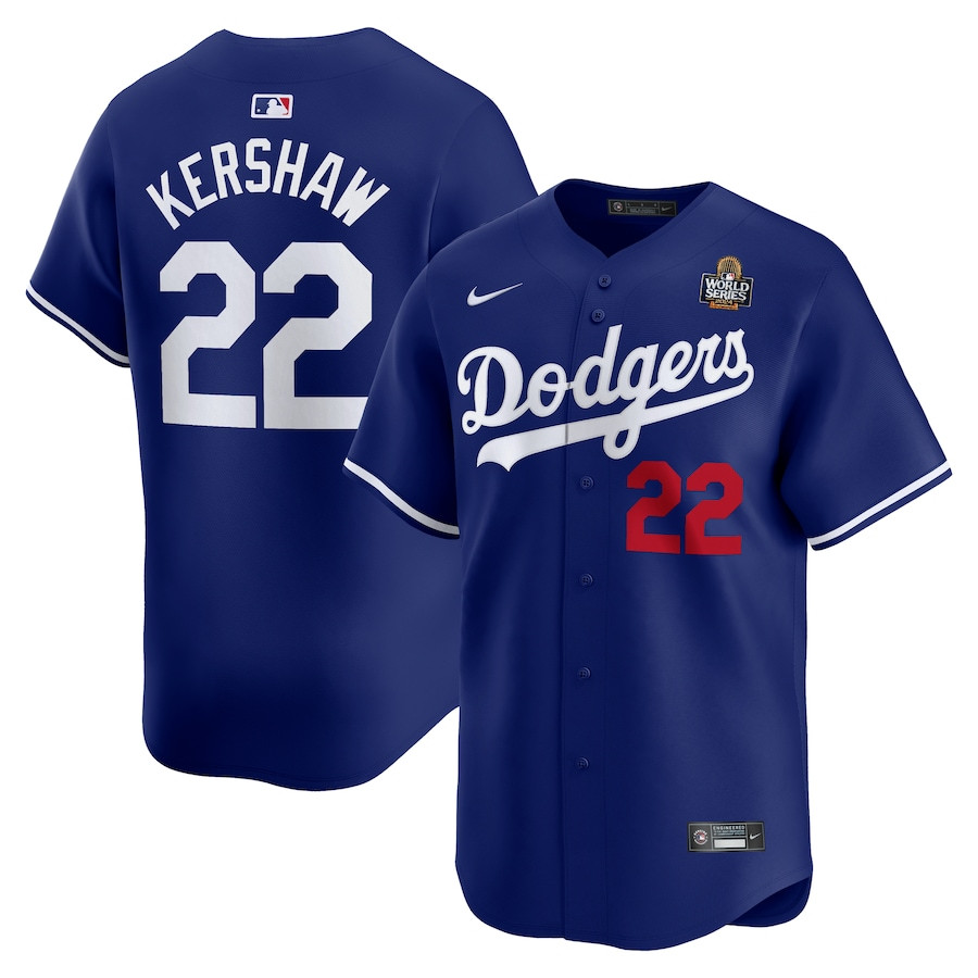 Clayton Kershaw 22 Los Angeles Dodgers 2024 World Series Home Limited Player Men Jersey - Royal