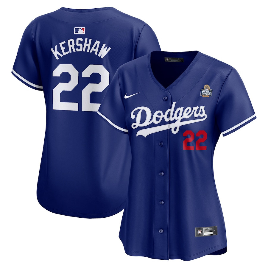 Clayton Kershaw 22 Los Angeles Dodgers Women's 2024 World Series Alternate Limited Jersey - Royal