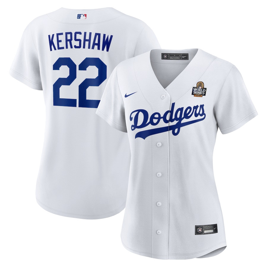 Clayton Kershaw 22 Los Angeles Dodgers Women's 2024 World Series Home Jersey - White
