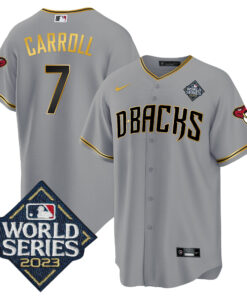 Corbin Carroll 7 Arizona Diamondbacks 2023 World Series Men Jersey - Gray Gold