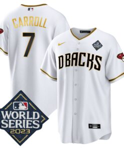 Corbin Carroll 7 Arizona Diamondbacks 2023 World Series Men Jersey - White Gold