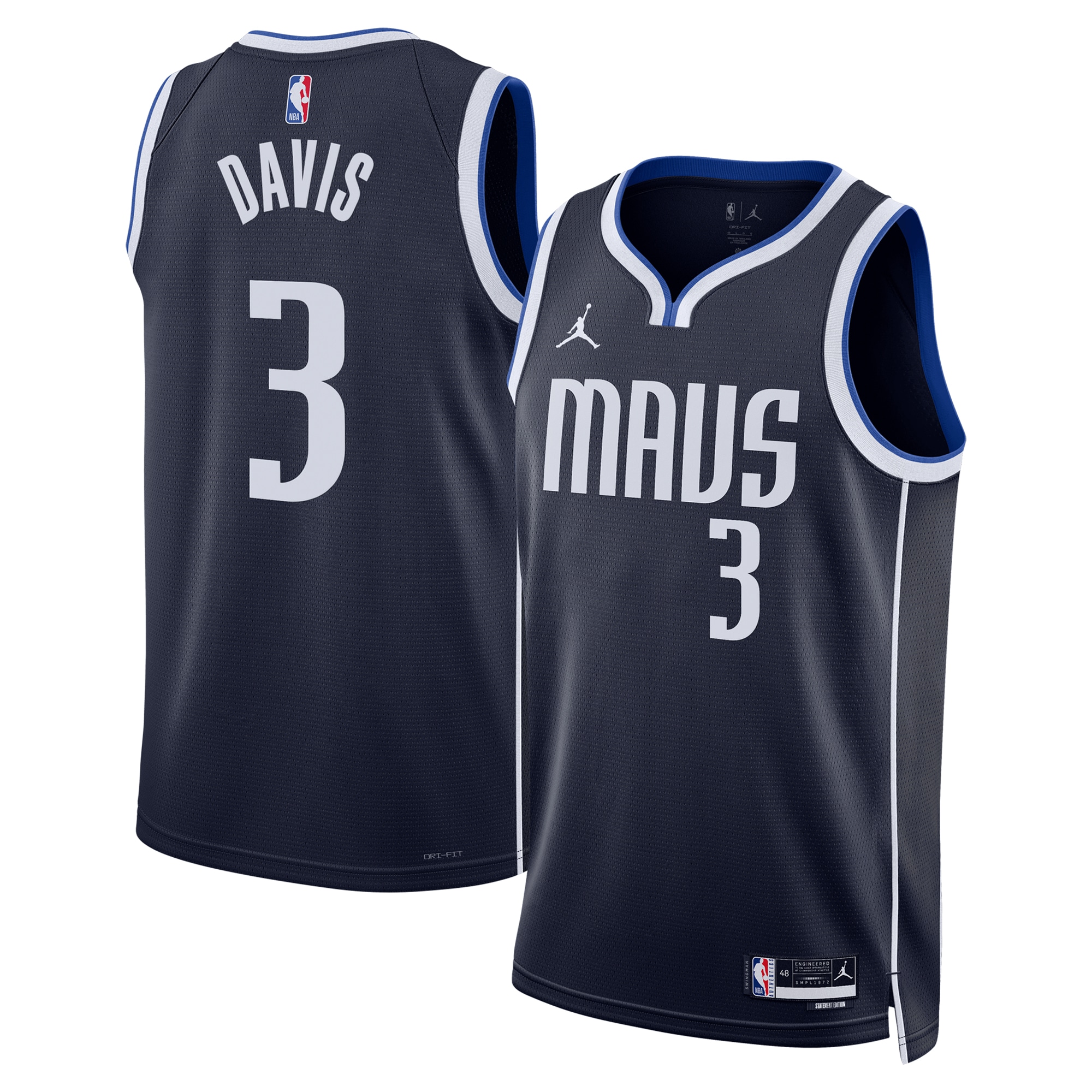 Dallas Mavericks Jordan Brand Statement Edition Swingman Jersey - Navy - Anthony Davis - Unisex - JS500