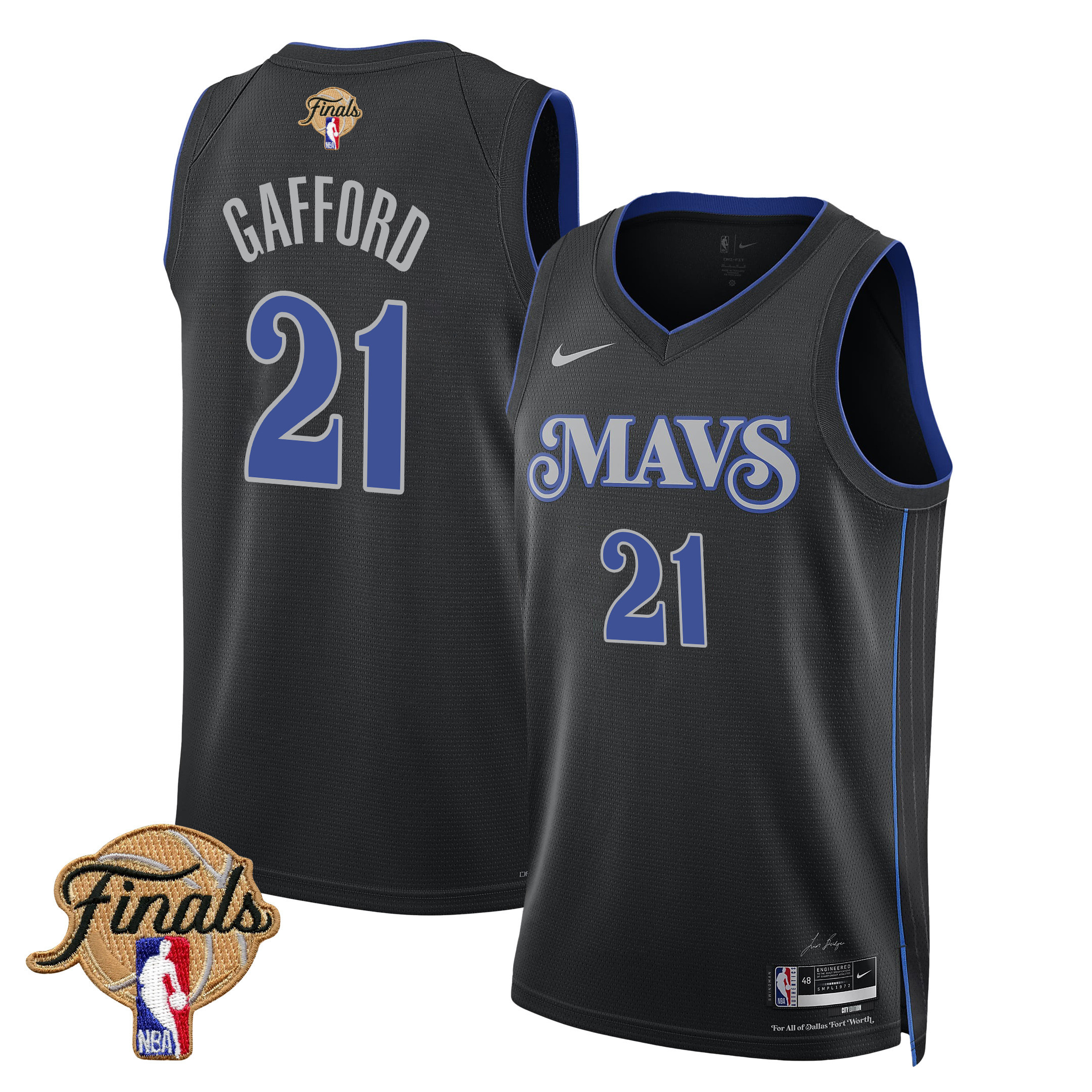 Daniel Gafford 21 Dallas Mavericks 2024 FINALS PATCH Swingman Jersey - City Edition - Black - JS311