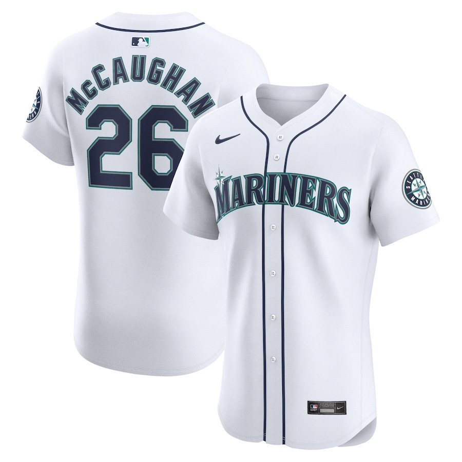 Darren McCaughan 26 Seattle Mariners Home Elite Player Men Jersey - White
