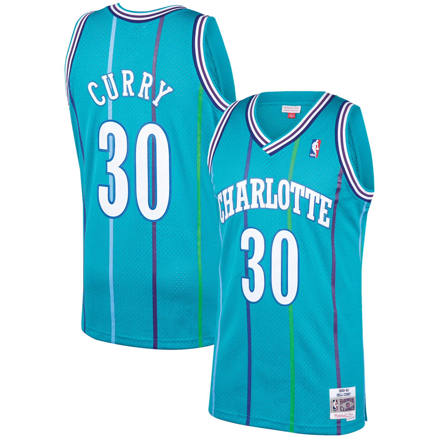 Dell Curry Charlotte Hornets Mitchell & Ness 1992-93 Hardwood Classics Swingman Player Jersey - Teal Jersey - JS916