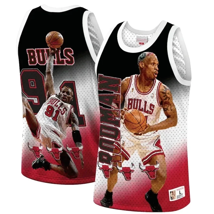 Dennis Rodman Chicago Bulls Mitchell & Ness Behind The Back Tank Top - Red Jersey - JS984