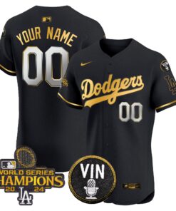 Dodgers 2024 World Series Champions Gold Trim Vapor Elite Custom Jersey