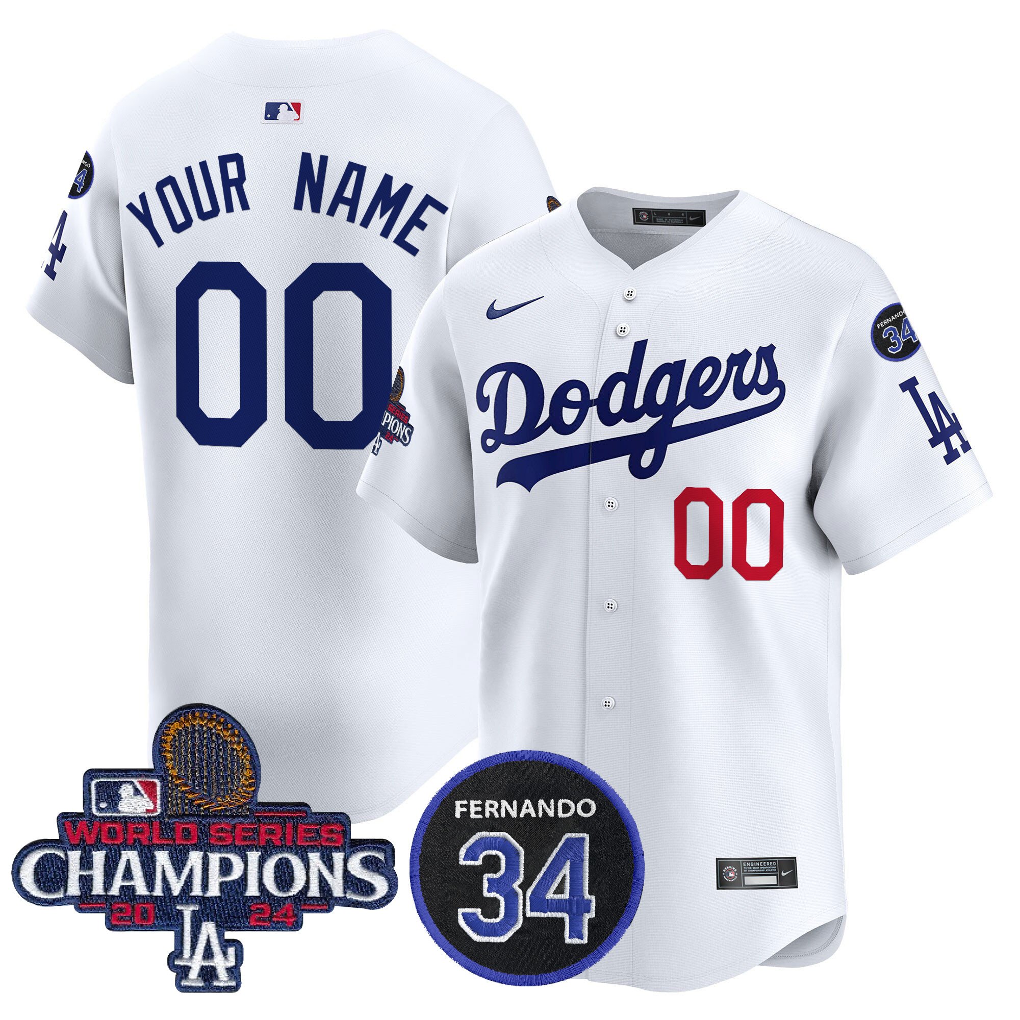 Dodgers 2024 World Series Champions Patch Vapor Premier Limited Custom Jersey V2