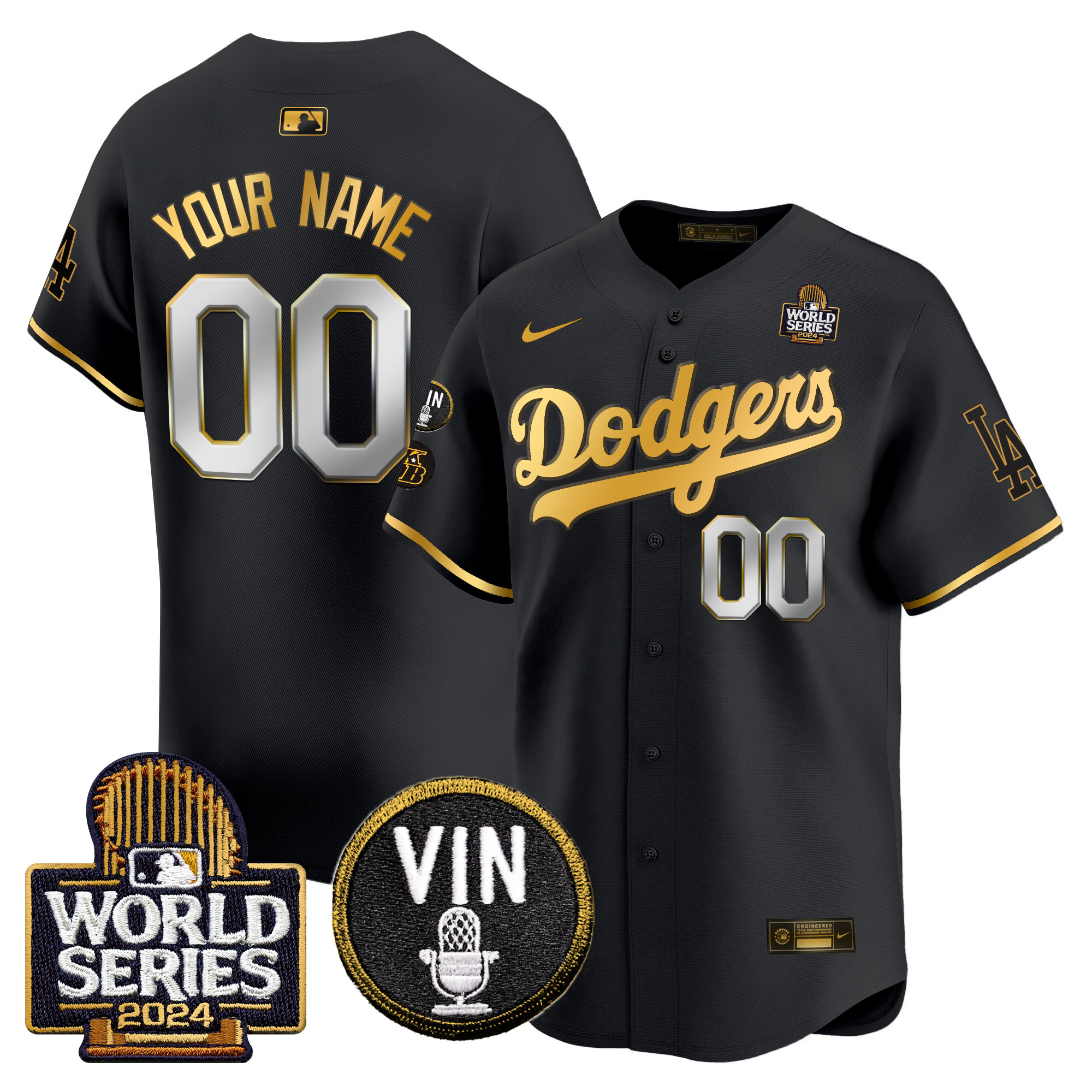 Dodgers 2024 World Series Gold Trim Vapor Premier Limited Custom Jersey V2